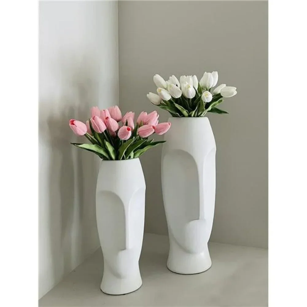 White Faux Tulip Flowers Real Touch Silk Bouquet Spring Home Decor 18 Stems